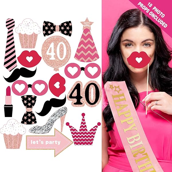 40TH BIRTHDAY DECORATIONS FOR WOMEN – (76PACK) ROSE GOLD PARTY BANNER, PENNANT, HANGING SWIRL, BIRTHDAY BALLOONS, FOIL BACKDROPS, CUPCAKE TOPPER, PLATES, PHOTO PROPS, BIRTHDAY SASH FOR GIFTS WOMEN