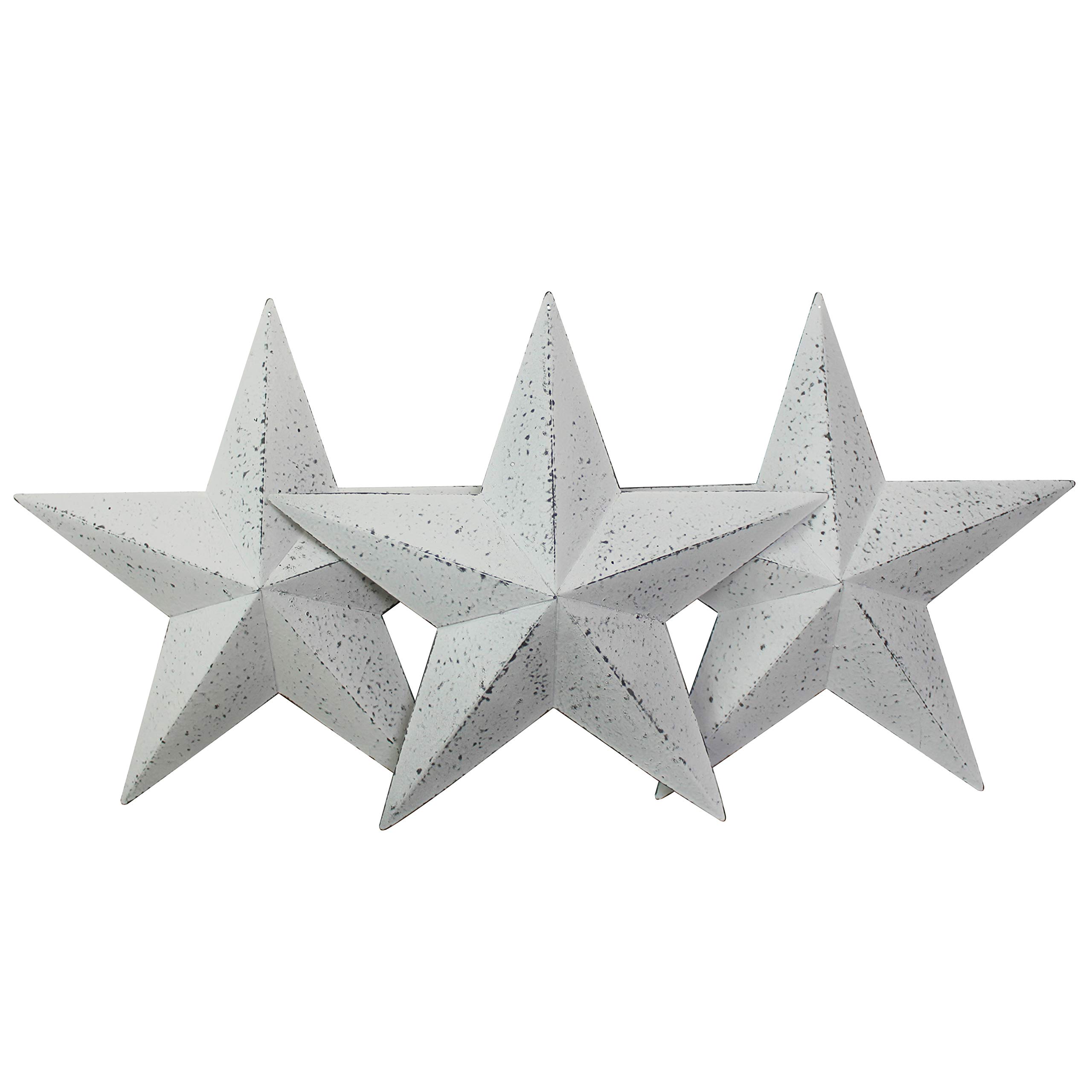CVHOMEDECO. Country Rustic Antique Vintage Gifts Metal Barn Star Wall/Door Decor, 12 Inch, Set of 3. (Whitewash)
