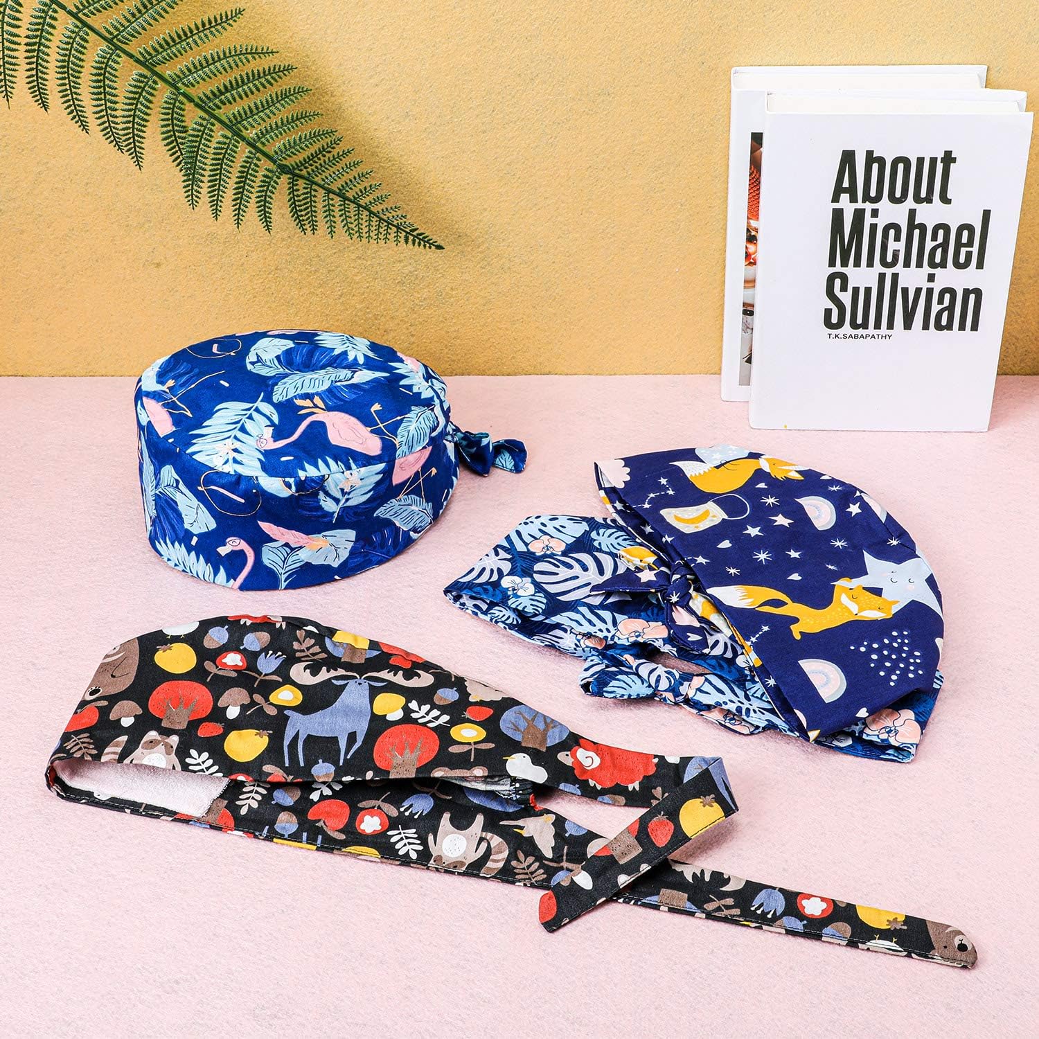SATINIOR 4 Pack Scrub Cap Printed Bouffant Turban Cap Adjustable Bouffant Hair Cover Unisex Doctor Cap with Sweatband for Beauty Worker Personal Care Supplies: Clothing