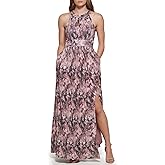 Eliza J Womens Gown Style Metallic Knit Sleeveless Halter Neck Pleated Dress