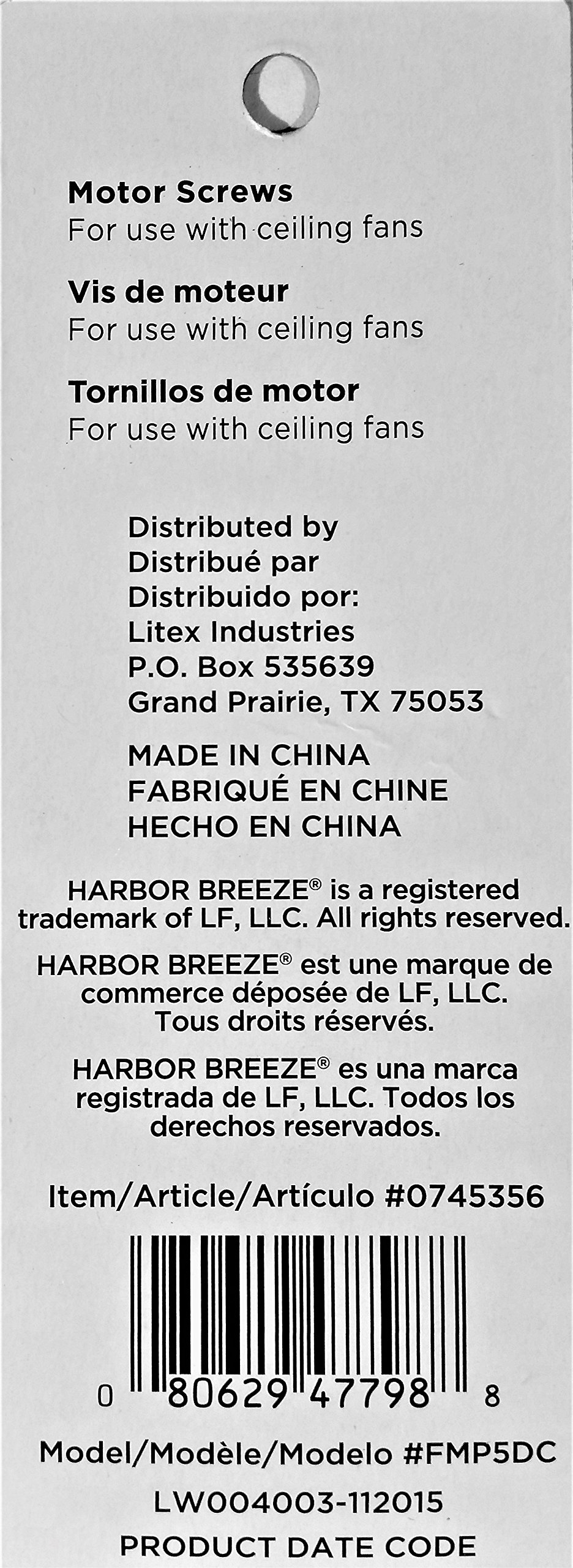 Harbor Breeze Ceiling Fan Motor Screws, Dark Chrome, 10Pack on Galleon