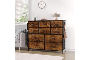 10 Drawer Fabric Dresser with Side Pockets, No-Tool Assembly Storage Organizer,Sturdy Steel Frame & Wood Top Unit for Bedroom