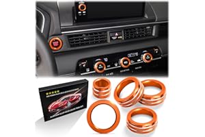 Polodunn for 2023-2025 Honda Pilot Accessories, 5pcs Aluminum Alloy Knob Cover Trim Set (Orange) - Push Start Button, AC & Volume. Tool-Free Install, Interior Upgrade & Knob Protection