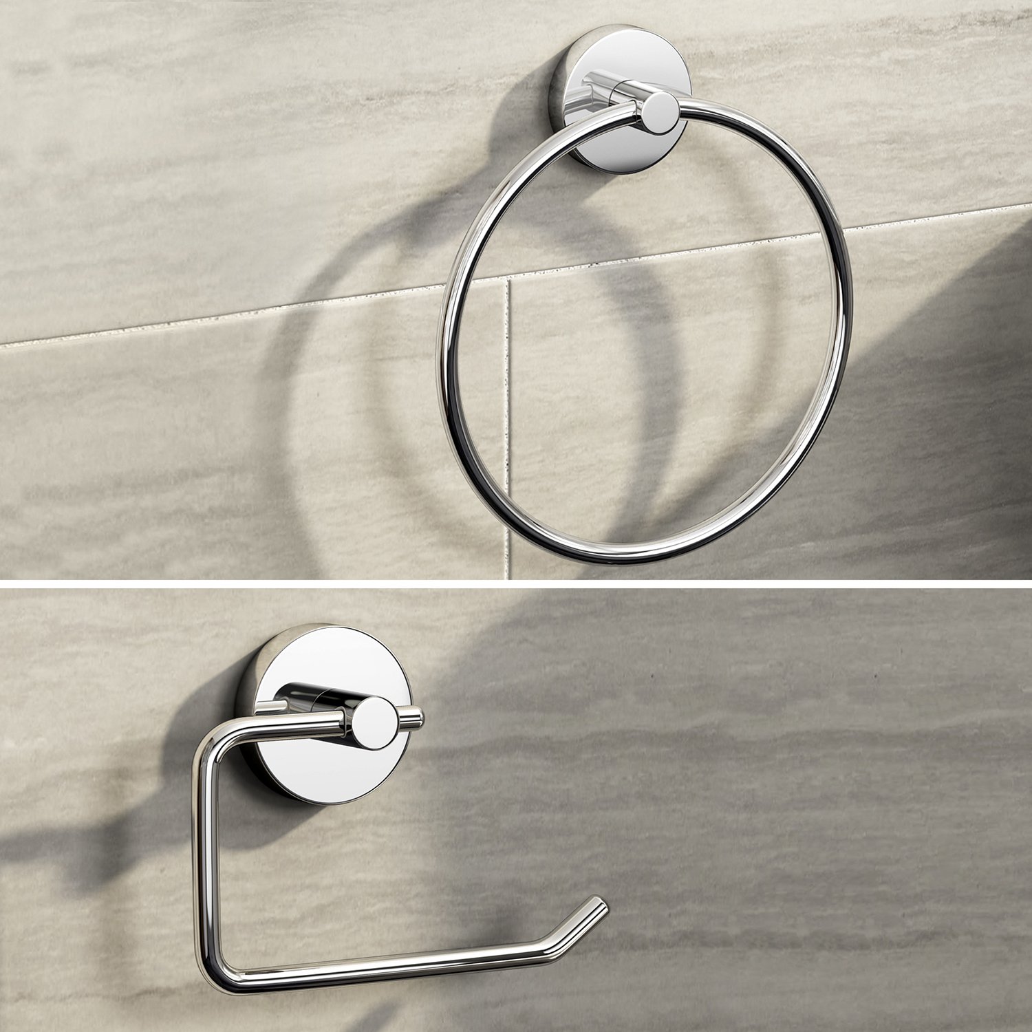 iBathUK Designer Bathroom Accessory Set Towel Ring + Toilet Roll