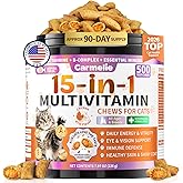 Carmelie Taurine for Cats Vitamins Treats, 15 in 1 Cat Multivitamin, 500 Ct | Support Joint, Skin Coat, Digestion, Essential Vitamin for Kitten Senior Indoor Cat, Immunity &amp; Energy, Crunchy &amp; Creamy Chew