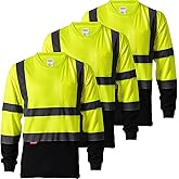 ProtectX Men's High Visibility Heavy Duty Long Sleeve Reflective Safety T-Shirts for Construction, Class 2-3 Type R