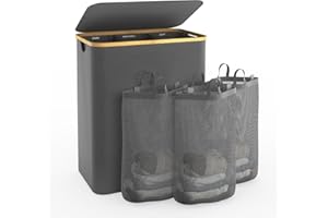 BATHOLA Hampers for Laundry Basket with Lid, 160L Extra Large 3 Section Clothes Divided Organizer for Bedroom, Laundry Room, Dirty Clothes Hamper, Grey