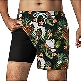 BRISIRA Mens Swim Trunks 5 inch with Compression Liner Quick Dry Bathing Suit Beach Swimsuit Board Shorts Pockets