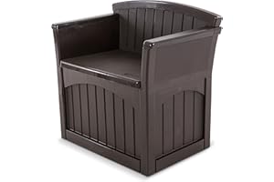 Suncast 31 Gallon Outdoor Backyard Garden Patio Seat Storage and Bench Chair with Arm Rest, Java