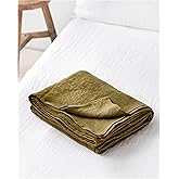 Olive Green Linen Flat Sheet Twin/Twin XL Size, 100% Flax Linen Flat Sheet Only, Breathable and Cooling Top Sheet, Luxury Flat Bed Sheet
