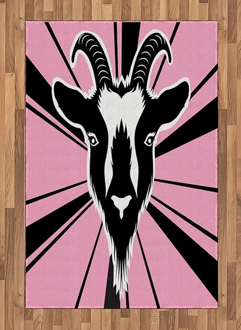 Amazon Com Ambesonne Goat Area Rug Graphic Monochrome Goat Head