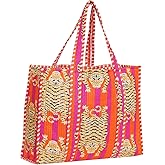 Makarisa Cotton Tiger Block Print Tote Bag, Handmade Indian Shoulder Bag, Market Shopping Bag