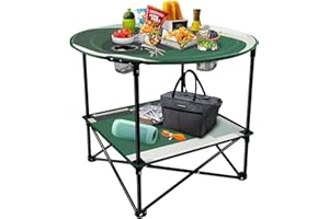 LESES Portable Beach Table, Folding Picnic Table with Carry Bag for Outdoors Fold Up Lightweight Camping Table with 4 Cup Holder, Travel Camping Tables for Party, Hiking, Fishing, Tailgating