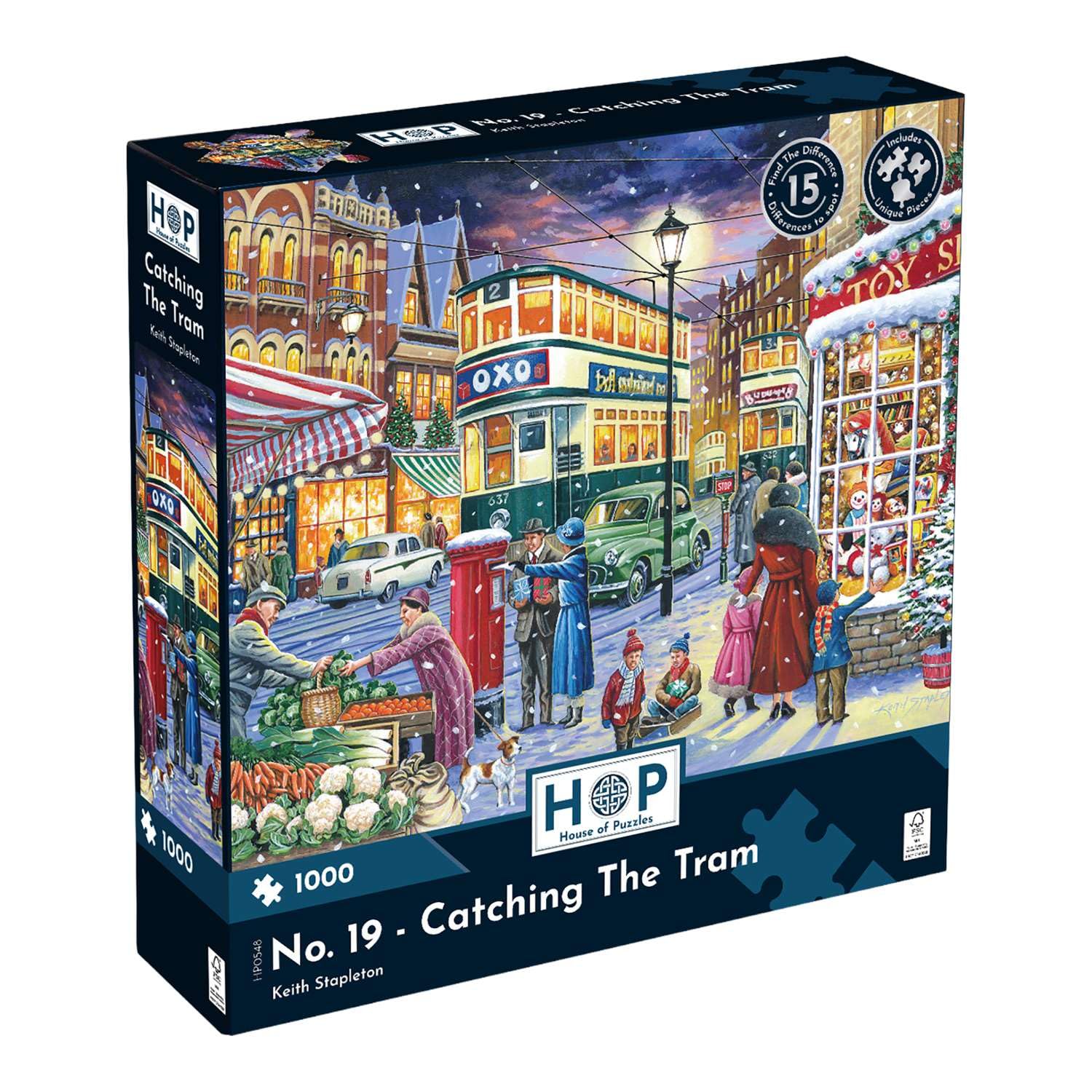 The House of Puzzles - No.19 - Catching The Tram Jigsaw - 1000 Piece Jigsaws For Adults, Artist Illustrated, Scenic Landscape, Deluxe Puzzle Gifts