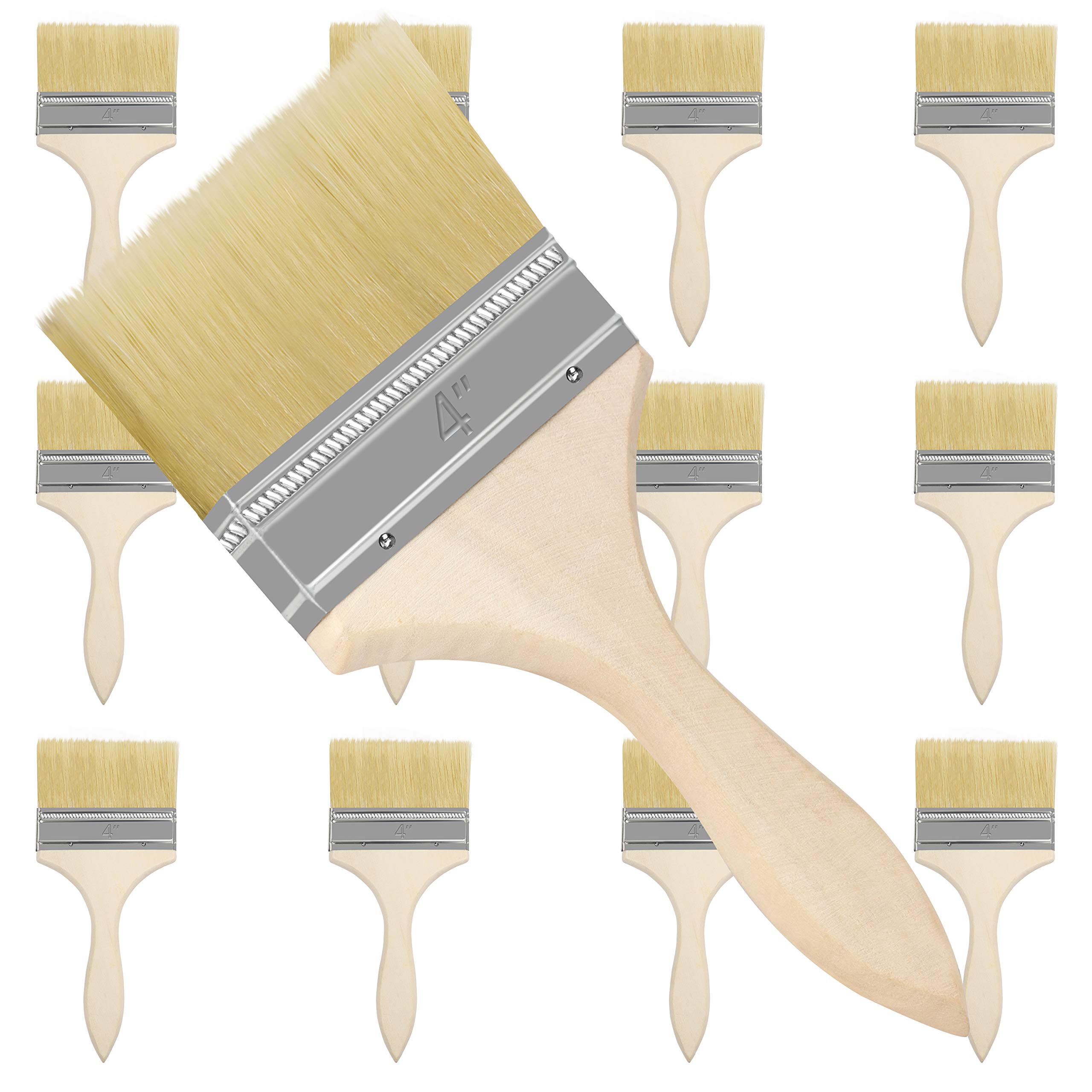 Kurtzy 12 Pack of Paint Brushes - Brush Head 101.6mm (4 inch) & Overall Brush Size 21.5cm (8.46 inches) - Suitable for Messy Jobs That Involve Chip Painting, Silicon, Gesso, Staining, Varnishes, Glues