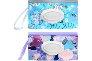 FULUSHOUXI Baby Wipes Dispenser, 2 Pcs Travel Baby Wipe Holder, Refillable Baby Wet Wipe Pouch, Reusable Baby Wipes Container, Portable Wipe Dispenser, Wipe Bags for Travel, blue purple Floral