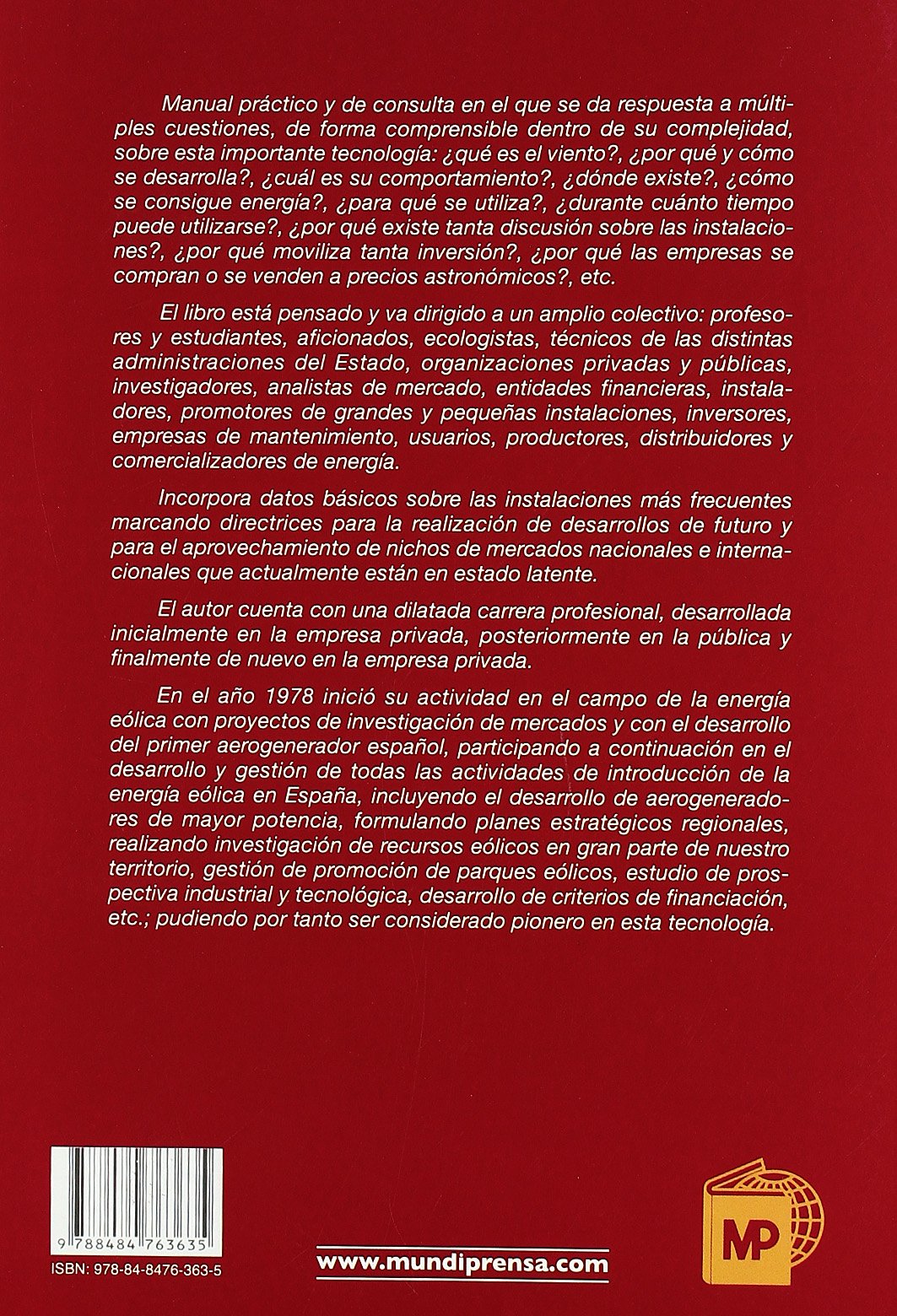Manual de energía eólica (Medio Ambiente): Amazon.es: JOSE MARIA ESCUDERO  LOPEZ: Libros