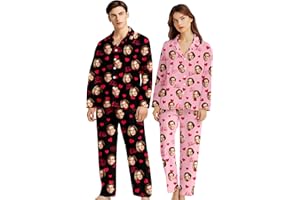 Savilediy Custom Pajamas Set with Face for Women Men, Personalized Pjs, Christmas Valentines Unique Gift for Him Her Couple