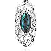 AeraVida Vintage Filigree Swirl Beauty Oval Abalone Shell .925 Sterling Silver Ring | Delicate Wedding Rings For Women | Comfort Fit Silver Rings | Gift