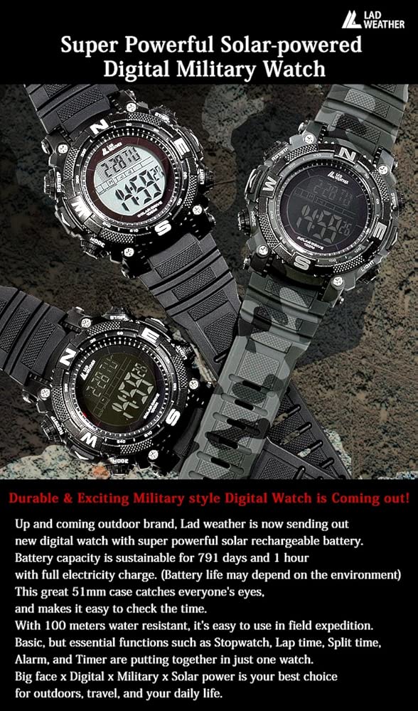 Lad Weather] Digital reloj potente recargable Solar 100 metros ...