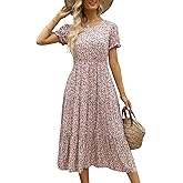 NAVINS Women Floral Print Puff Sleeve Tiered A-Line Swing Midi Dress with Pockets NA1002