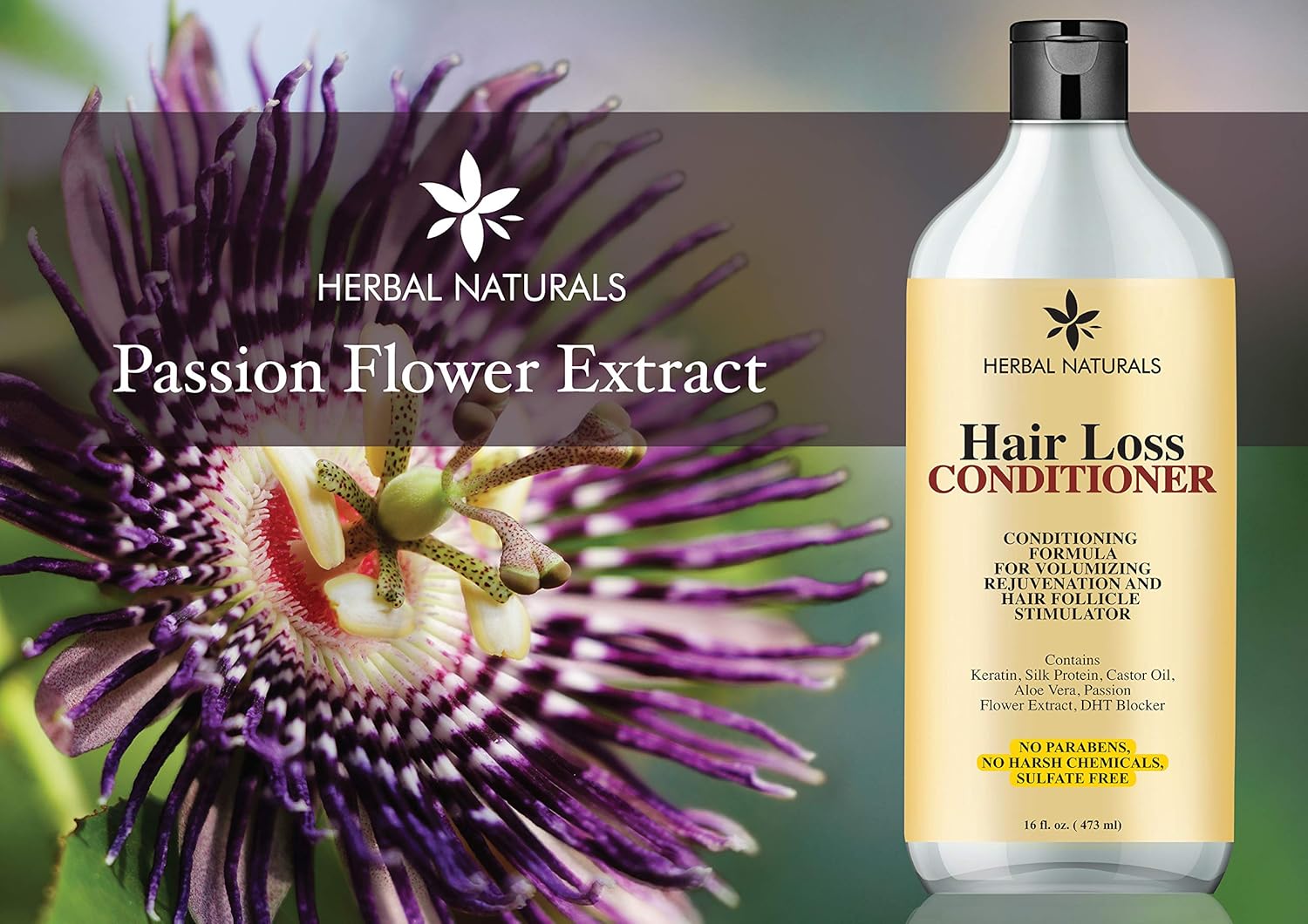 Herbal Naturals Hair Loss Conditioner Infused with Keratin, Natural Ingredients - Provides Hair Growth Stimulation, Hair Thickening, Nourishment and adds Volume, For All Hair Types Men and Women 16 fl Oz: Beauty
