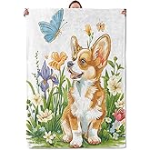 Mounidso Corgi Blanket Flannel Throw Blankets, Cute Puppy with Butterfly and Colorful Floral Lightweight Warm Soft Cozy for Dog Lovers, Gifts for Sofa Chair Living Room Bedroom Home Decor, 50x60inch