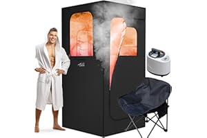 ouluu Portable Sauna for Home, 2.6L Steamer Portable Steam Sauna for Home, Personal Sauna with Big Sauna Chair, Remote Control, Oxford Fabric, 2.6’ x 2.6’ x 5.9’, Black, 1000W