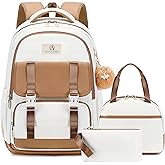 AO ALI VICTORY School Backpack for Girls Women 15.6 Inch Laptop Backpacks College Bookbag Cute Kids Elementary Middle High School Bag with Lunch Box Set for Teens Students Travel Daypack, Brown Set