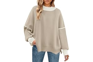 ZESICA Women's Winter Oversized Sweaters Long Sleeve Color Block Mock Neck Side Slit Comfy Loose Knitted Pullover Tops
