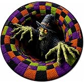 BOCMOEO Candy Corn Abyss Quilted Round Mat, Halloween Optical Illusion Rug | 3D Halloween Rug, Optical Illusion with Depth Pattern, Non-Slip Soft Fabric, 60cm/24in