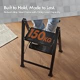 VonHaus Slim 2 Step Ladder Anti Slip Steps Feet 150kg Folding Steel Black view 2