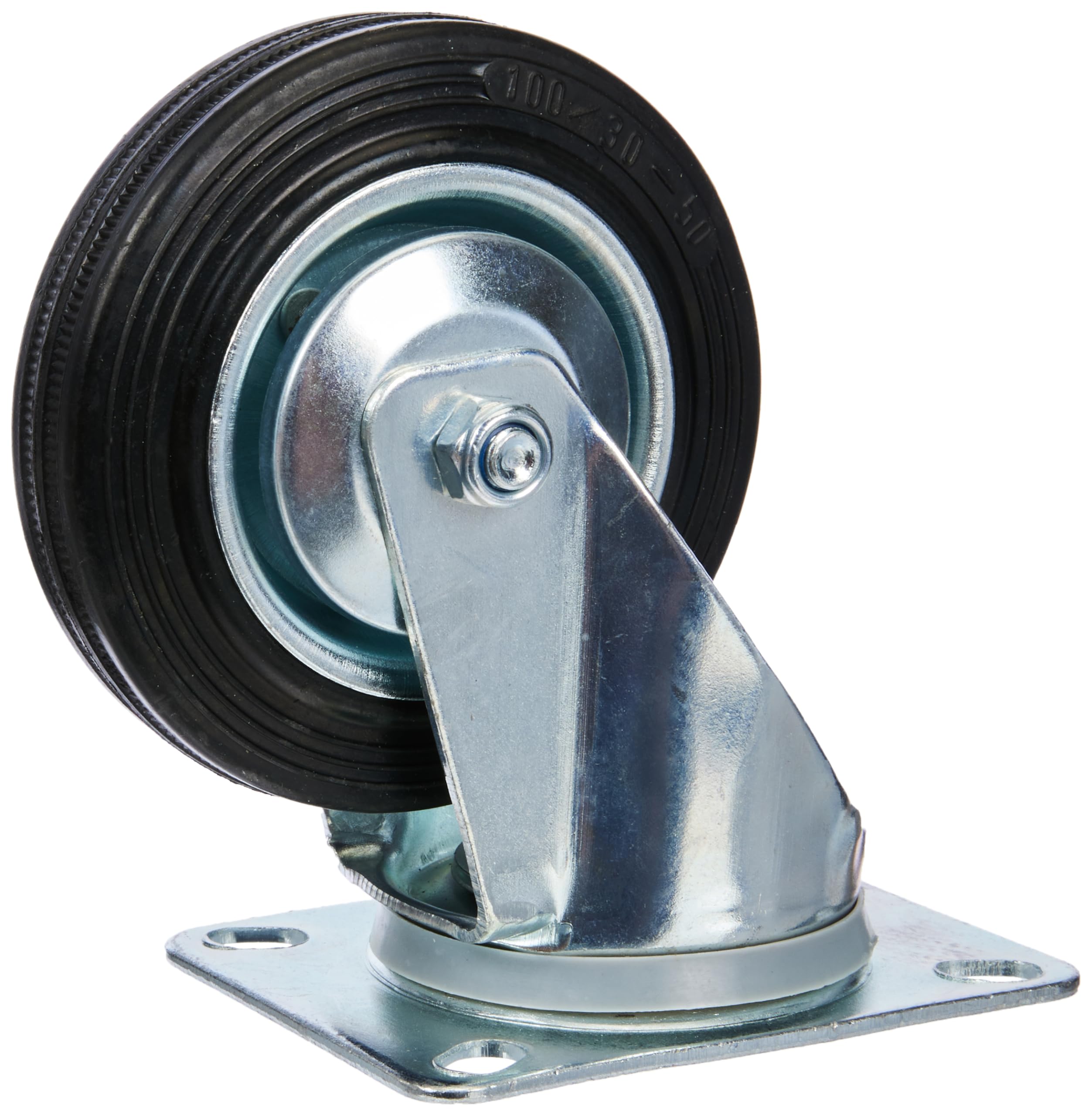 Metafranc Swivel Castor Diameter 100 mm - 104 x 80 mm Plate - Solid Rubber Wheel - Soft Tread - Roller Bearing - 70 kg Load Capacity/Transport Castor/Furniture Castor/Heavy Duty Castor / 800710,