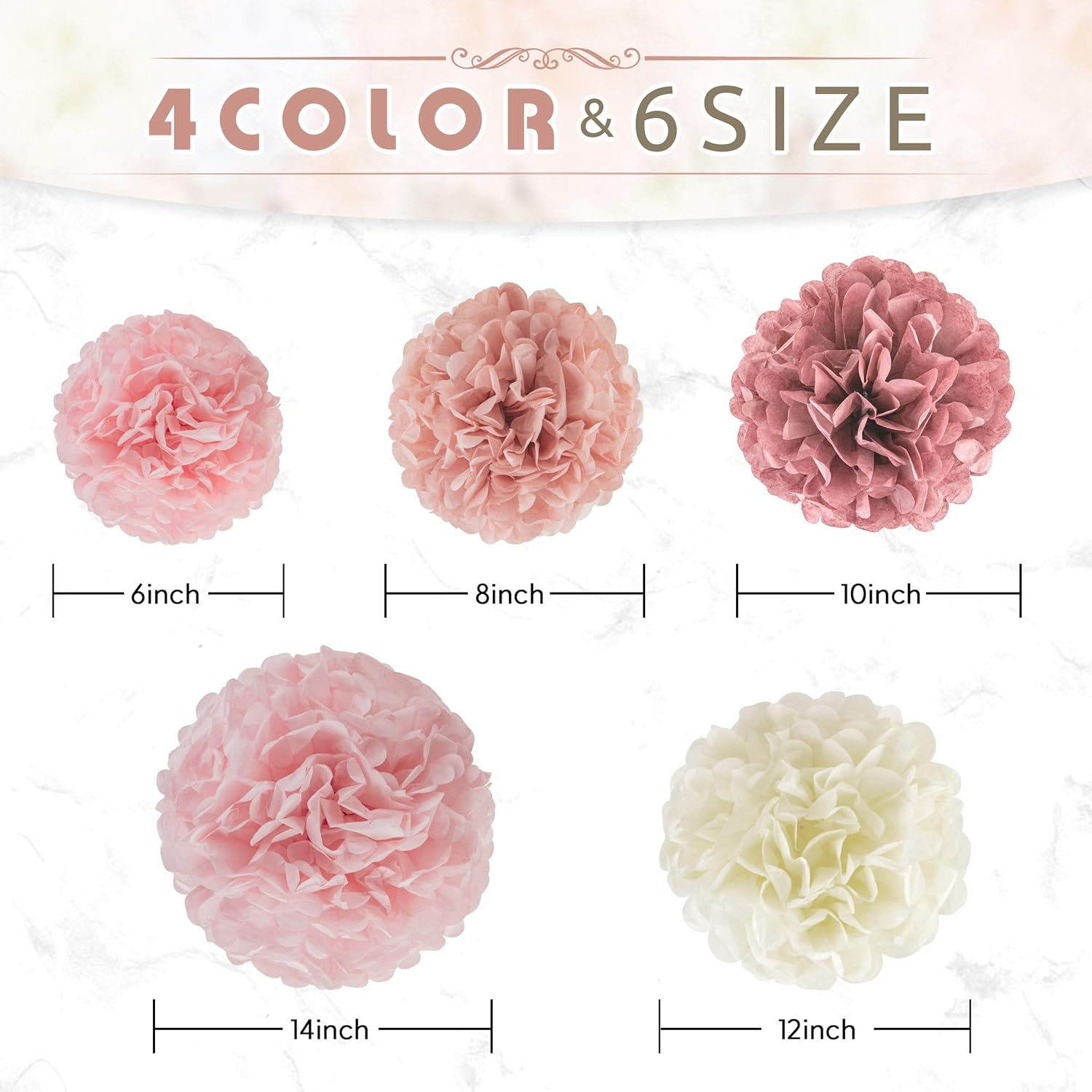 EpiqueOne 20 Pieces Blush Pink, Dusty Rose, Mauve, Cream Tissue Paper Pom Poms - Ceiling and Party Decorations - Backdrop Flowers: Health & Personal Care
