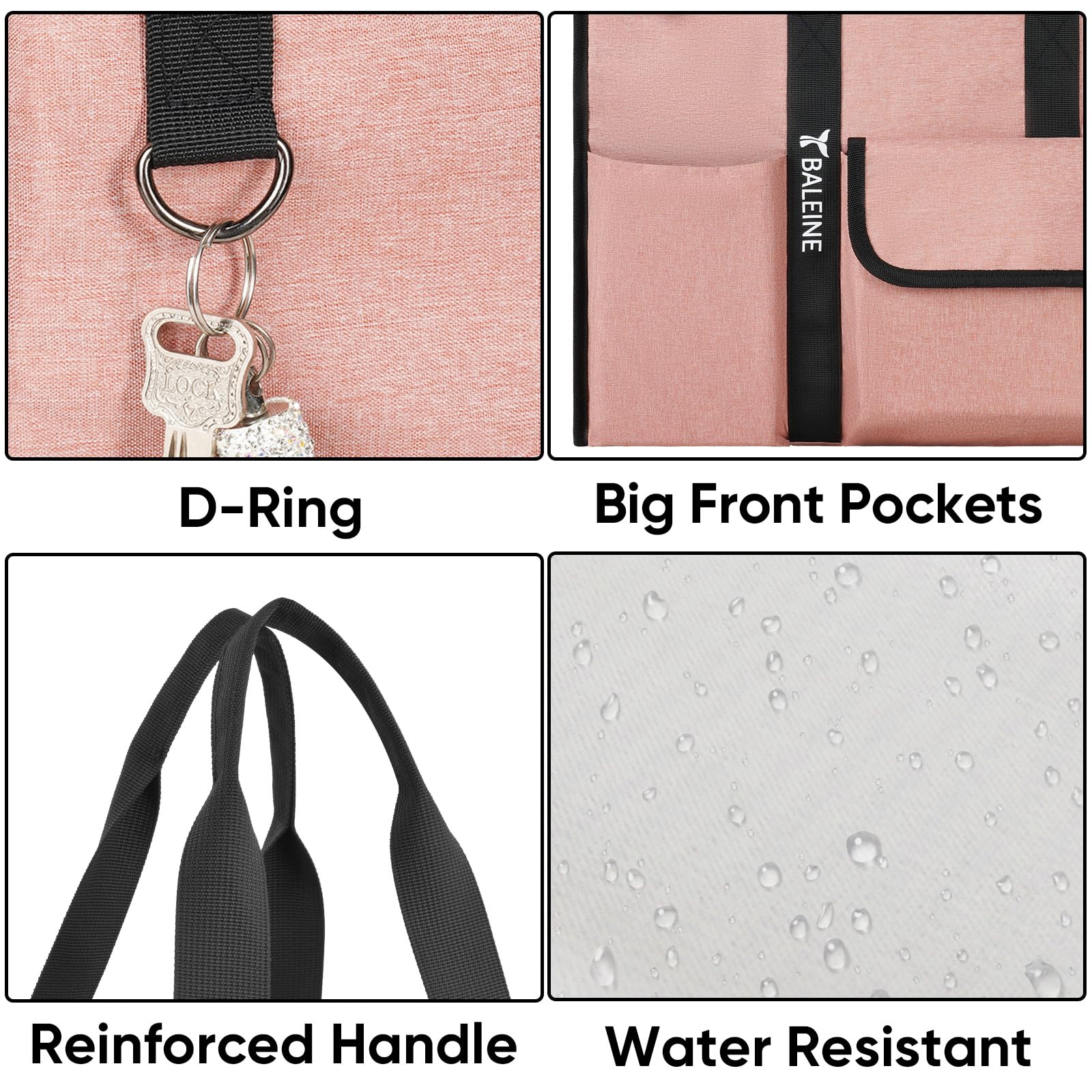 BALEINE Large Utility Tote Bag with Reinforced Bottom, Multi Pockets Foldable Tote Bag for Nurse, Travel, Work