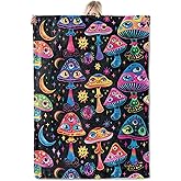 ICAAV Mushroom Flannel Blanket 50x60in,Neon Eyes,Stars,Moons and Colorful Shrooms,Soft Lightweightthrow for Hippie Aesthetic,Alt Teens,Music Lovers Decor Gifts Blankets