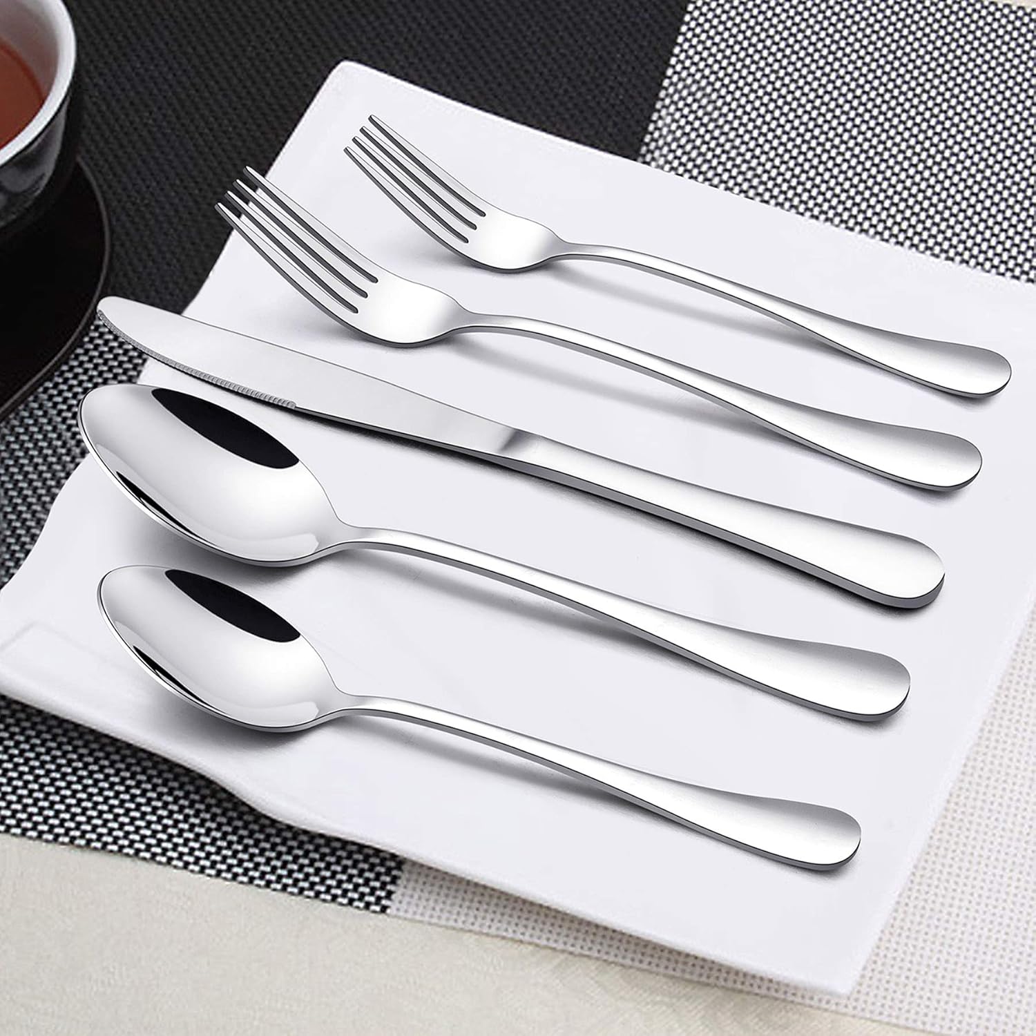  | LIANYU 48-Piece Silverware Set with Extra Forks, Stainless Steel Flatware Cutlery Set for 8, Eating Utensils Tableware, Dishwasher Safe, Mirror Finish: Flatware Sets