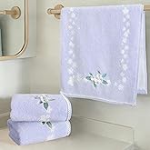 VOOVA & MOVAS Luxury Hand Towels, Bathroom Hand Towels Set of 3, 14"x28" - 100% Cotton | Quick Dry | Absorbent | Light Weight, Soft Towel Set for Showering & Guest, Flower Towel Gift, Purple
