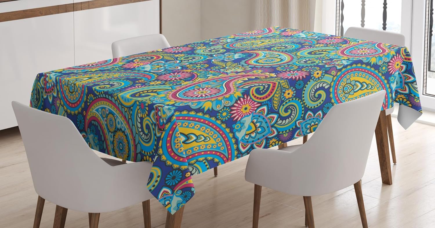 Ambesonne Paisley Tablecloth, Ornate Traditional Paisley
