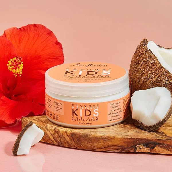 SHEAMOISTURE KIDS CURLING STYLING CREAM FOR CURL DEFINITION COCONUT & HIBISCUS CURL AND DETANGLE KIDS HAIR 6 OZ