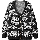 SHENHE Women's Oversized Graphic Button Down V Neck Drop Shoulder Long Sleeve Cardigan