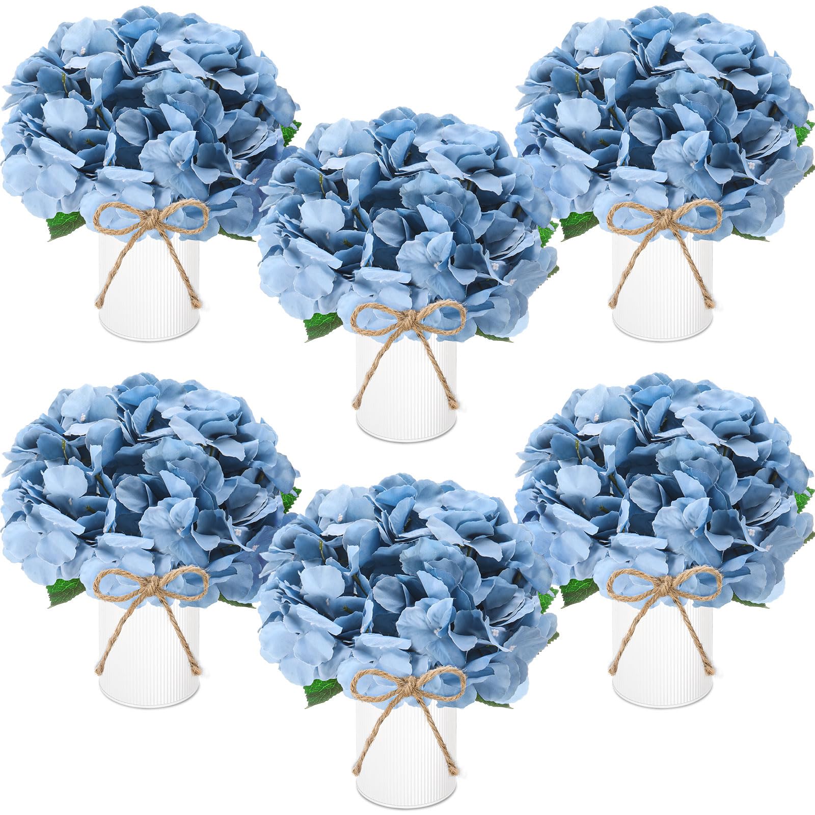 Photo 1 of Mimorou 6 Sets Flower Table Centerpieces Dusty Blue Artificial Wedding Faux Hydrangeas with Rustic Metal Vase for Office Home Kitchen Table Wedding Bridal Tea Party Decoration
