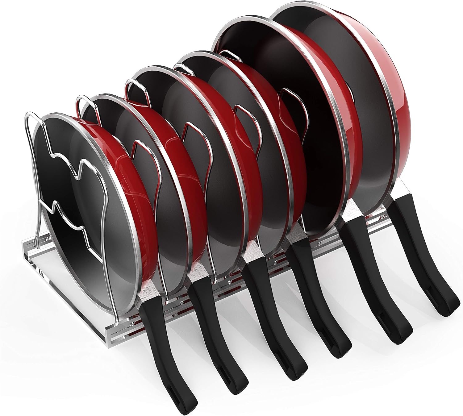 7 Adjustable Compartments Pan and Pot Lid Organizer Rack Holder, Chrome: Kitchen & Dining
