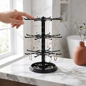 Dzrige 3-Tier Rotating Keychain Display Stand Jewelry Tower Holder | Compact Organizer Crafted With A Durable,Elegant Pedesta