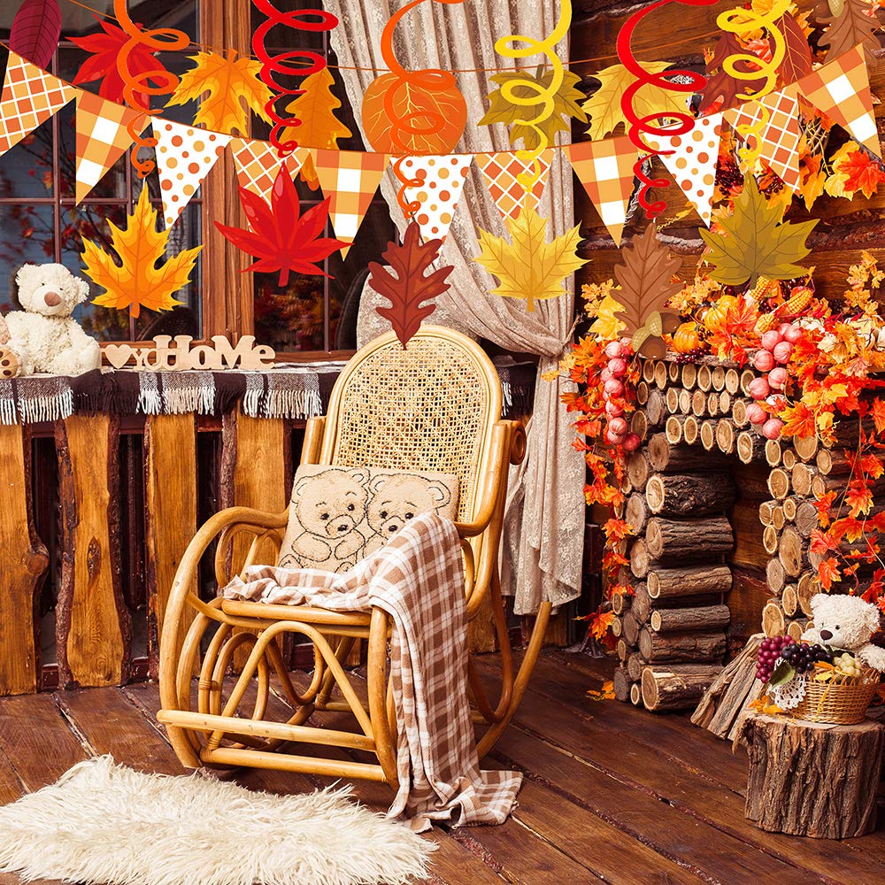 Hanging Paper Fans Fall Thanksgiving Party Decorations Maple