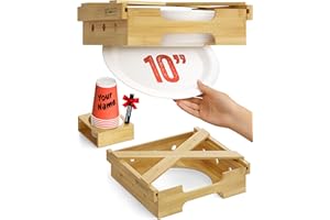 HOMEY PANDA 2-in-1 Bamboo 10-Inch Paper Plate Dispenser Under Cabinet & Mark Your Cup and Drink Up Cup Holder, Paper Plate Storage, Paper Plate Holder Under Cabinet (for 10 Inches Plates, Bamboo)