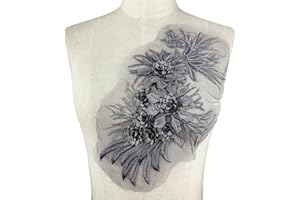 BETITETO 3D Leaf Flower Lace Appliques Floral Sew on Embroidery Patches for Wedding Gown Bridal Dress Clothing Bodice Craft DIY (Silver Black)