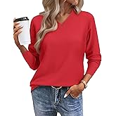 Women's Spring Sweaters 2026 Casual Long Sleeve Pullover V Neck Lightweight Sweatshirts Cute Blouse Tops