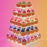 YestBuy Cupcake Stand – 5 Tier Premium Cupcake Holder – Acrylic Cupcake Tower Display – Cady Bar Party Décor – Acrylic Display for Pastry + LED Light String – Ideal for Weddings, Birthday (Colorful)