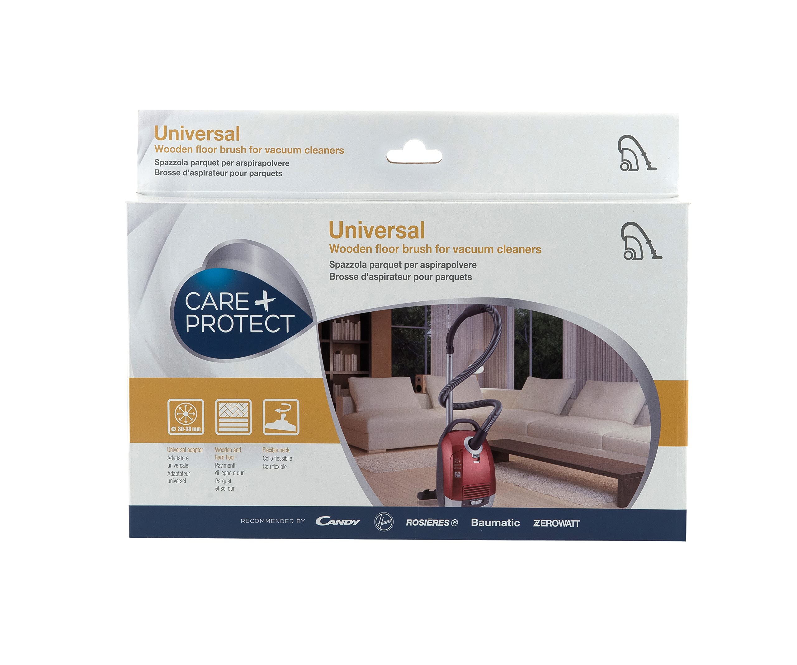 Care + Protect 35601984 Universal Parquet Nozzle- With Flexible Neck And Adjustable Collar (30-38Mm) And 2 Wheels For Easy Use On All Wooden And Hard Floor Types, Black